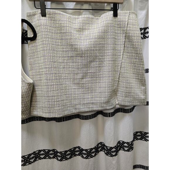 NWT WAYF light green glittery tweed corset style crop top miniskirt set large - Picture 5 of 12
